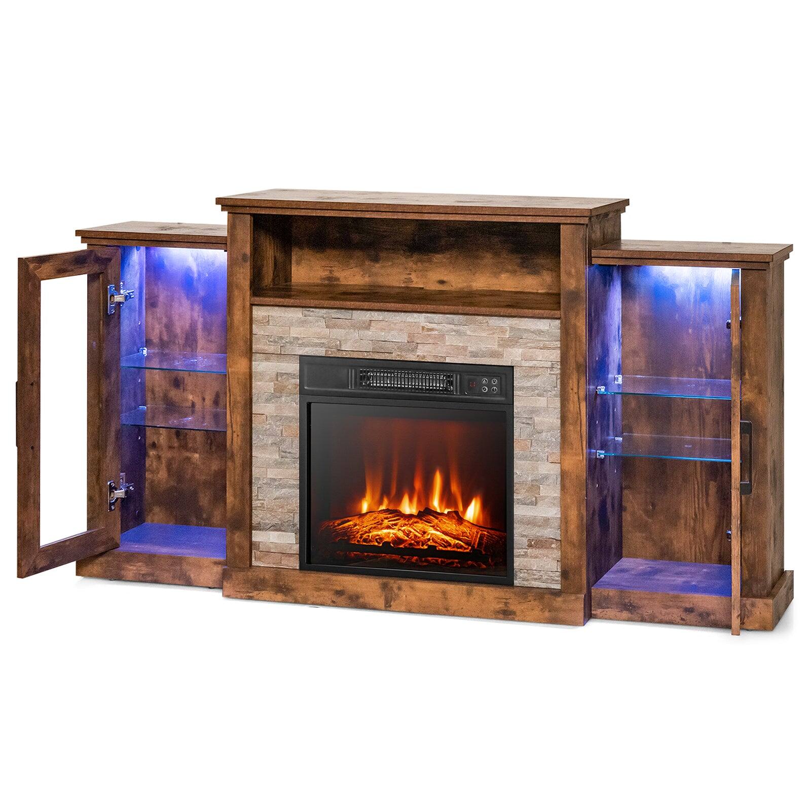 Front. Boyel Living - Brown TV Stand Fits TVs up to 65 in. with Fireplace and 16-Color Led Lights - Brown.