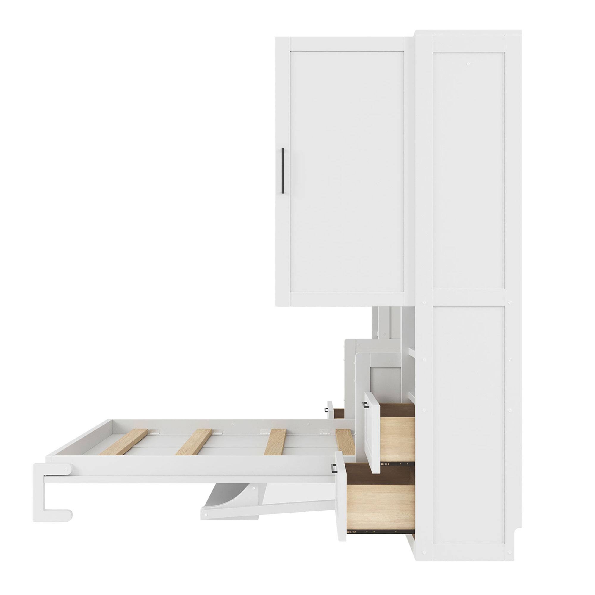 Alt View 7. Tiramisubest - Full Size White Murphy Bed with Closet, Drawers & Shelves, MDF+LVL, 107x18x82 inches, 395 lbs - White.