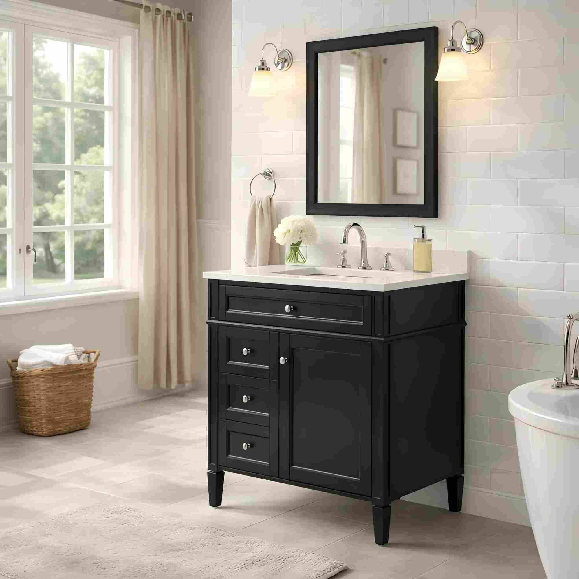 Alt View 2. Boyel Living - 30 Inch Bathroom Vanity Cabinet Only No Sink Green 2 Drawers and Tip Out DrawerBlack - Black.