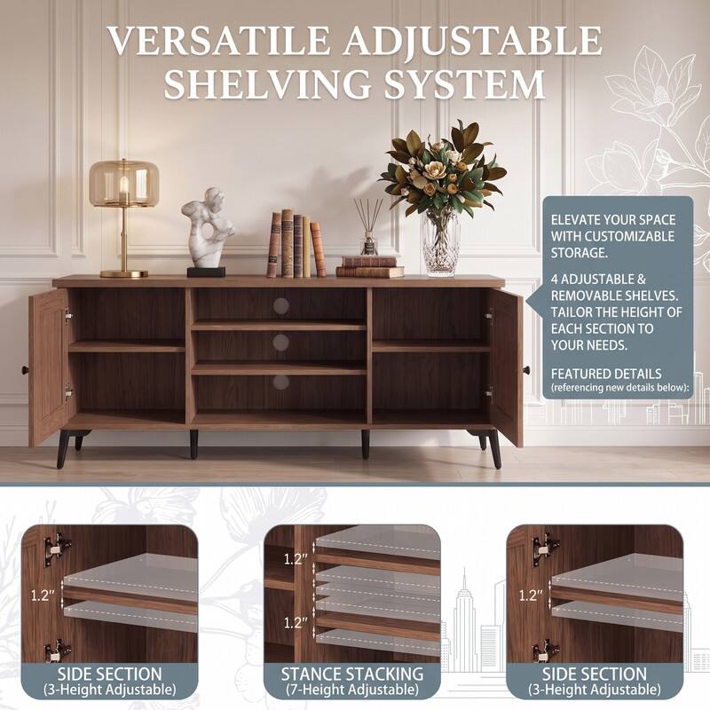 VERSATILE ADJUSTABLE SHELVING SYSTEM

ELEVATE YOUR SPACE WITH CUSTOMIZABLE STORAGE.

4 ADJUSTABLE & REMOVABLE SHELVES. TAILOR THE HEIGHT OF EACH SECTION TO YOUR NEEDS.

FEATURED DETAILS (referencing new details below):
1.2"
1.2"
1.2"
1.2"

SIDE SECTION (3-Height Adjustable)
STANCE STACKING (7-Height Adjustable)
SIDE SECTION (3-Height Adjustable)