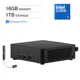 ASUS - NUC 14 Pro Slim Mini Desktop (Intel Core 3 100U, 16GB DDR5, 1TB PCIe SSD, Win 11 Pro) w/USB Hub - Black