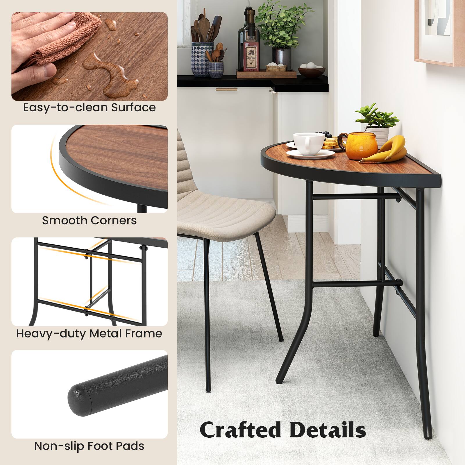 Easy-to-clean Surface  
Smooth Corners  
Heavy-duty Metal Frame  
Non-slip Foot Pads  
Crafted Details