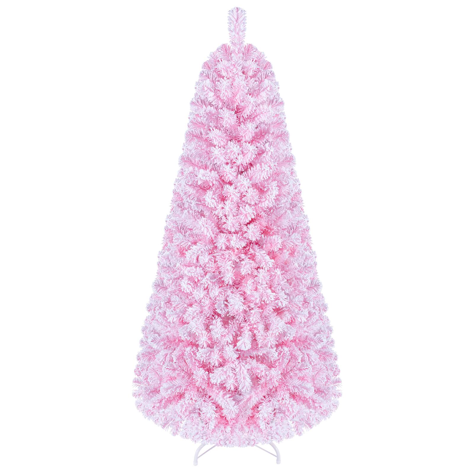 Alt View 9. Costway - Costway 5 FT Flocked Fir Christmas Tree with 432 Full Branch Tips 160 Warm LED Lights - Pink.