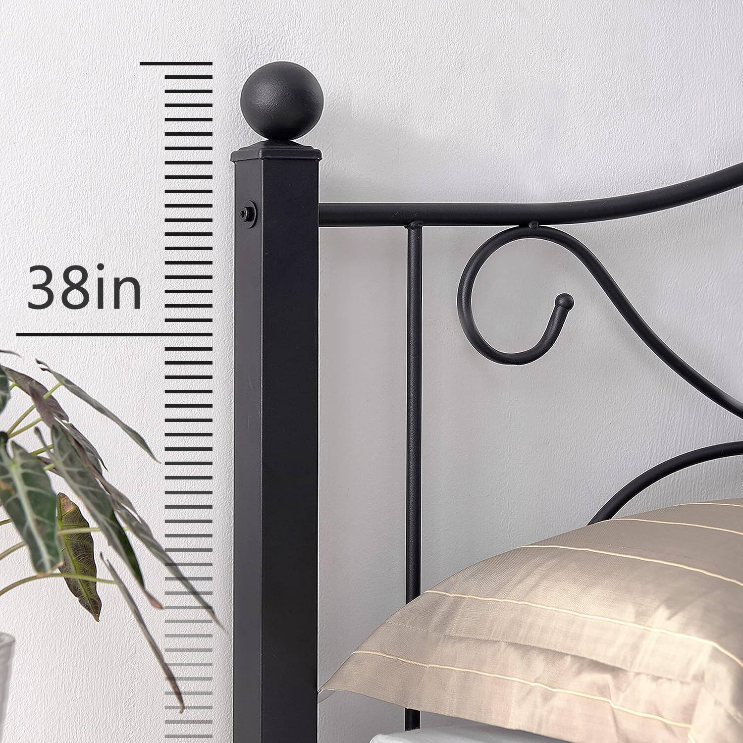 Left. Vecelo - Queen Bed Frame with Headboard & Footboard, Heavy Duty Steel Slats - No Box Spring, Easy Assembly, Dark Black - Black.