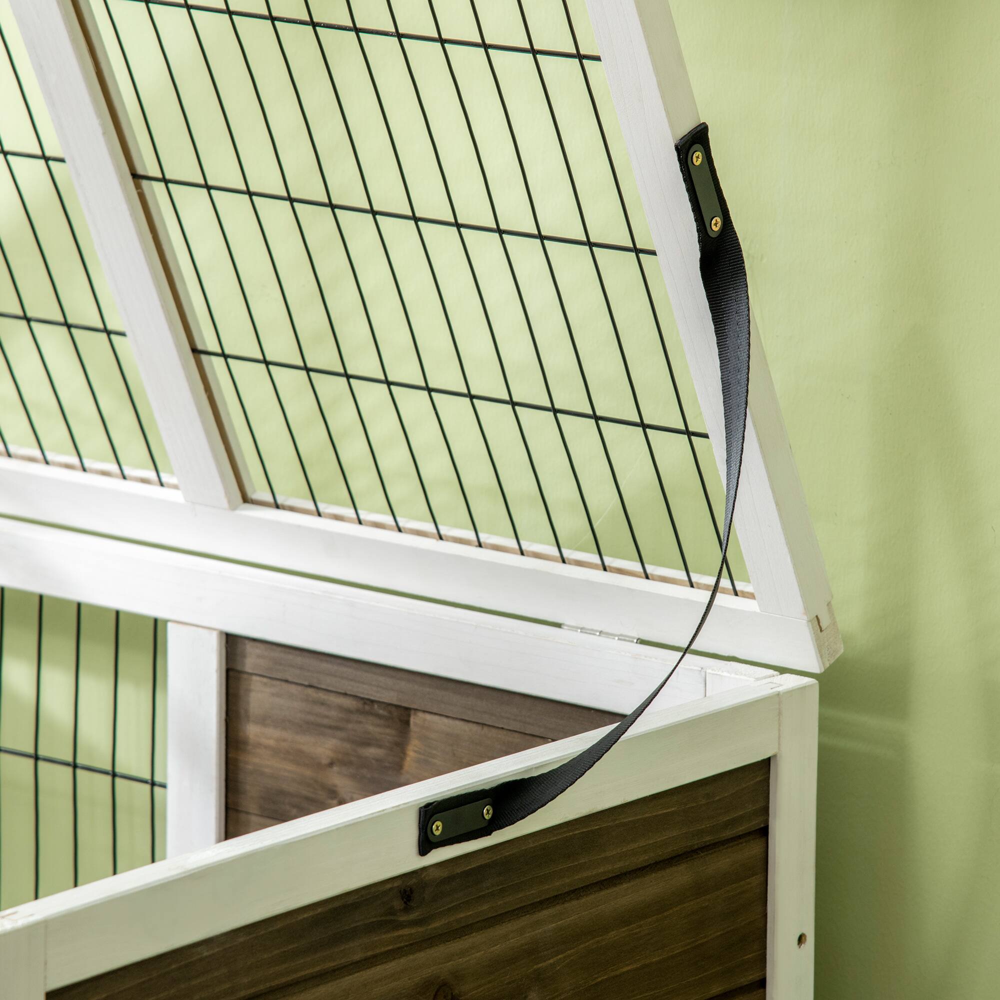 Alt View 4. Pawhut - Wooden Rabbit Hutch, Indoor Elevated Guinea Pig Cage with Run, Ladder, Lockable Doors and Removable Tray.