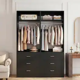 Aheaplus - 48" Set of 2 Closet Systems with 6 Drawers, 2 Hanging Rods & 2 Shelves - Heavy Duty Walk-in Organizer,Ships 2 packages - Black