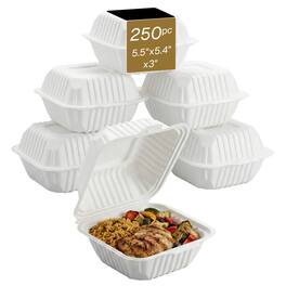 Eco Harmony Products - Clamshell (MFPP) Hinged Container (Center Slide), 5.5" x 5.4", 250-Pack - White