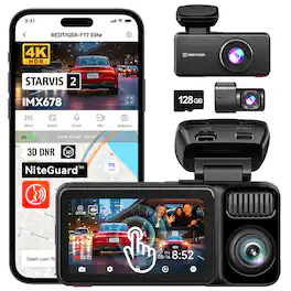 REDTIGER - RTF17ETL 4K HDR 3-Channel Dash Cam, STARVIS 2 IMX678 & IMX675, 8MP, Full-Color Night Vision, 2.5K Rear, 5GHz Wi-Fi&GPS - Black