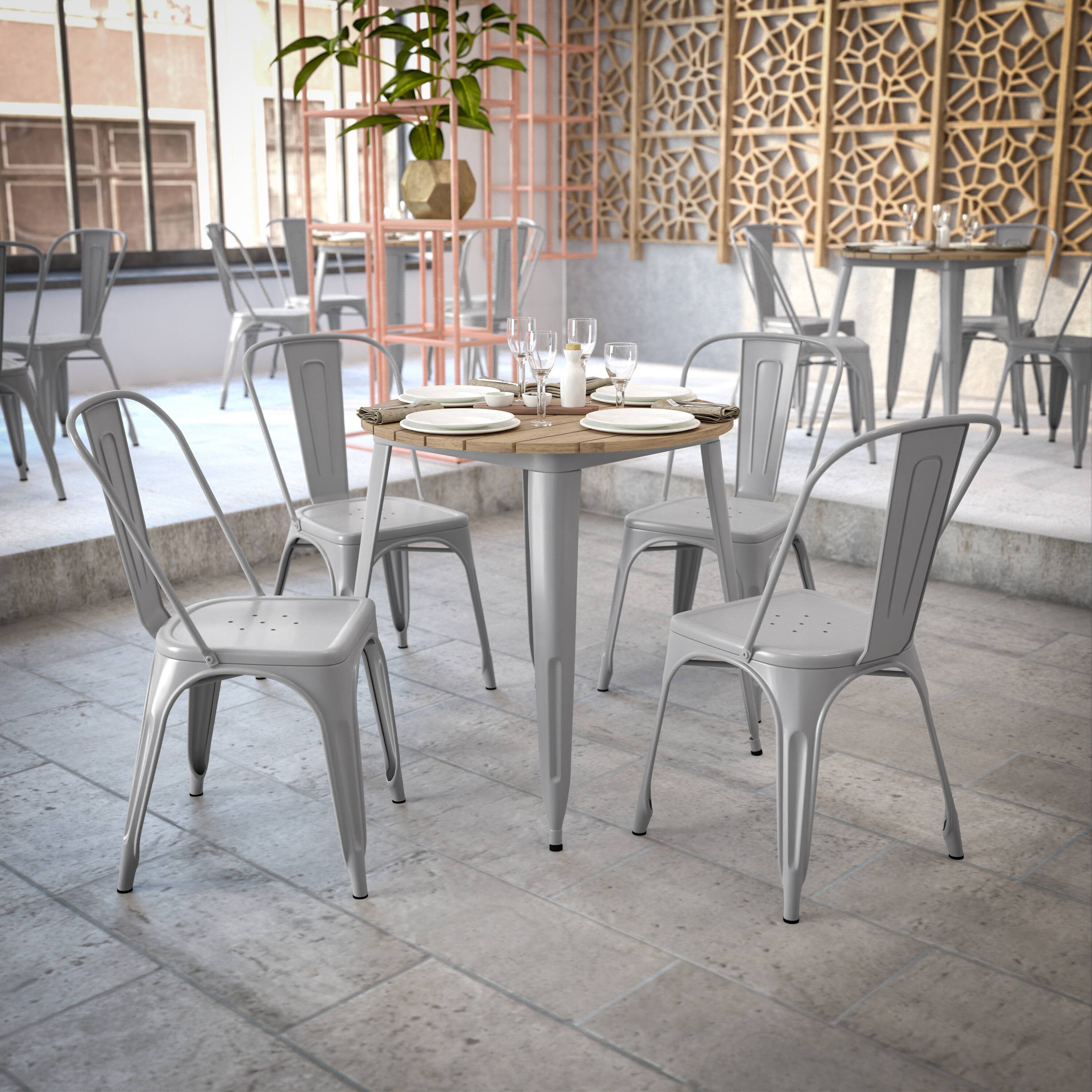 Alt View 3. Flash Furniture - Declan Commercial Grade Indoor/Outdoor Dining Table, 30" Round All Weather Brown Poly Resin Top with Silver Steel Base - Gray.