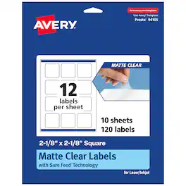 Avery - Matte Square Labels, 2-1/8" x 2-1/8", 120 Total - Clear