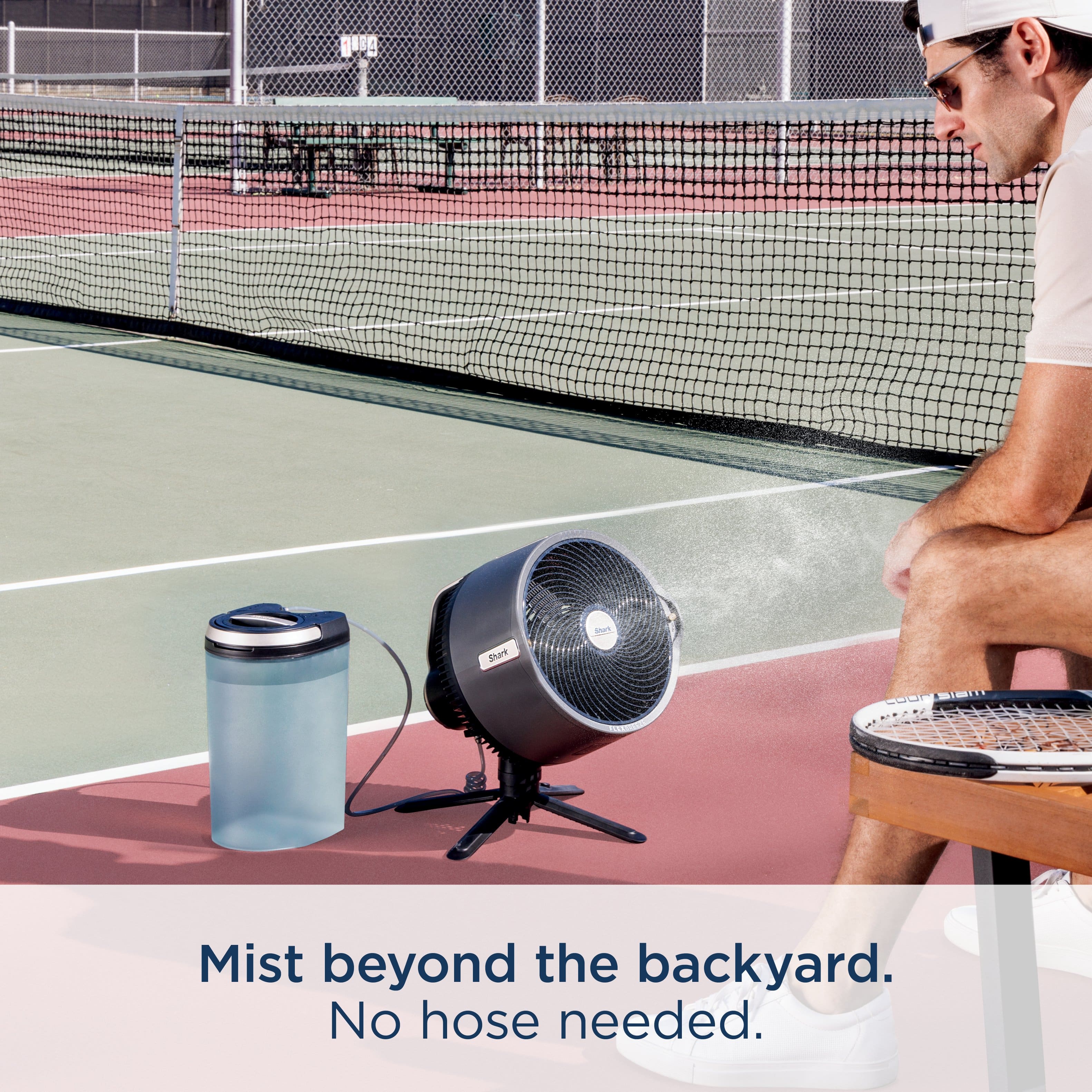 "Mist beyond the backyard. No hose needed."