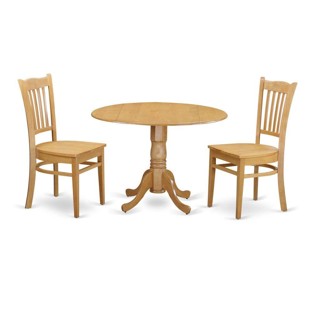 Back. East West Furniture - 3 Pc Dining room set - Dinette Table and 2 dinette Chairs - Oak.