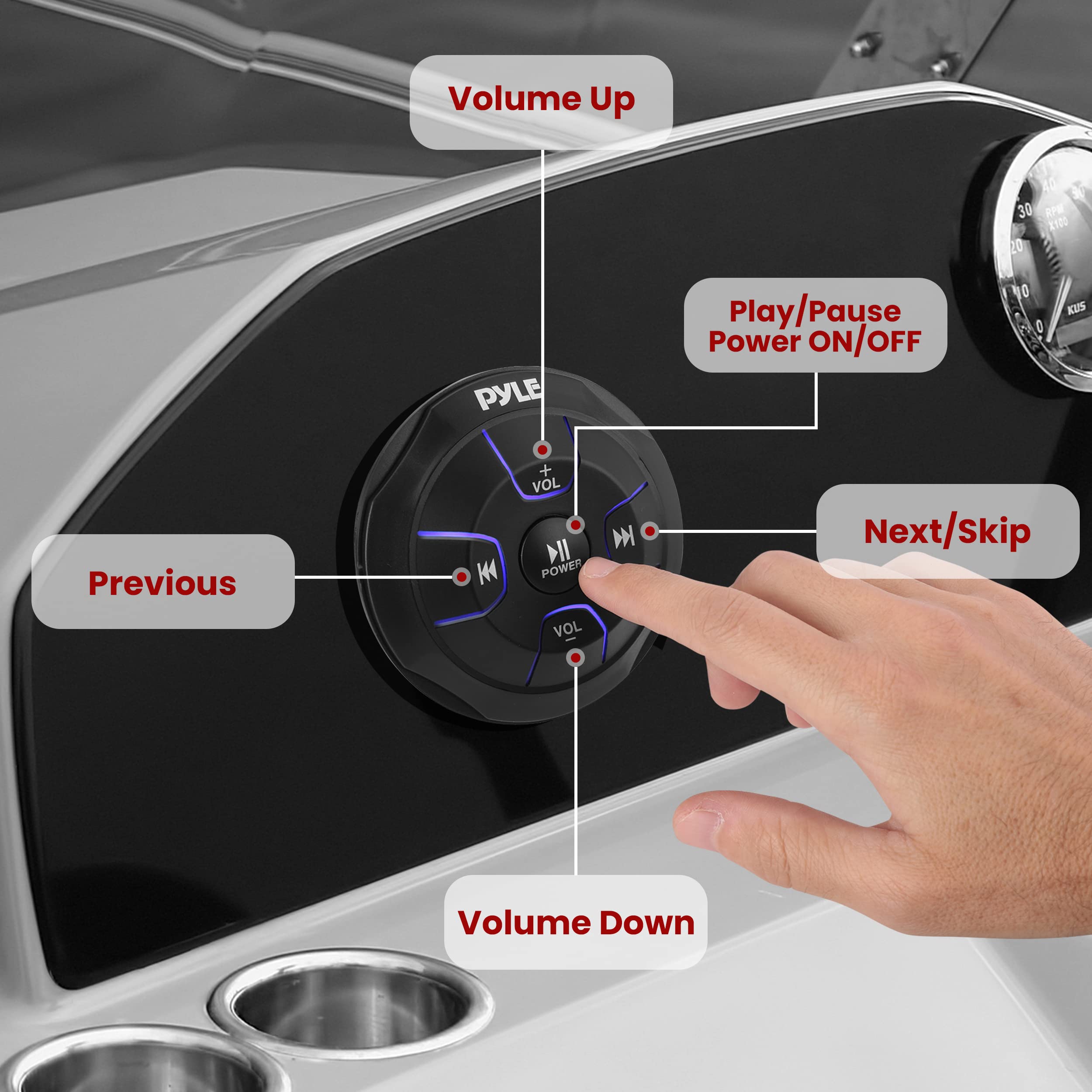 Volume Up  
Play/Pause Play Power ON/OFF  
Previous  
Next/Skip  
Volume Down