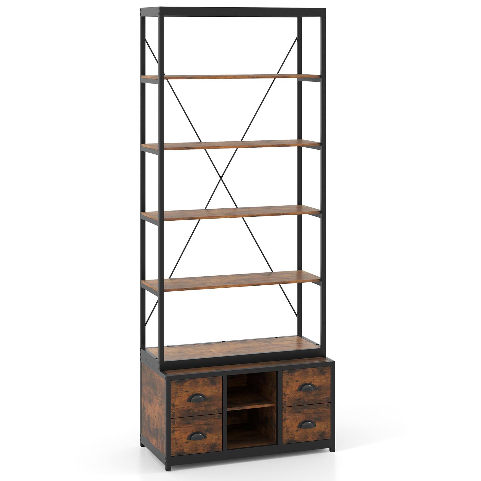 Alt View 8. Gymax - Gymax 8-tier Bookshelf 79'' Freestanding Bookcase w/ 4 Fabric Drawers & Storage - Rustic Brown.