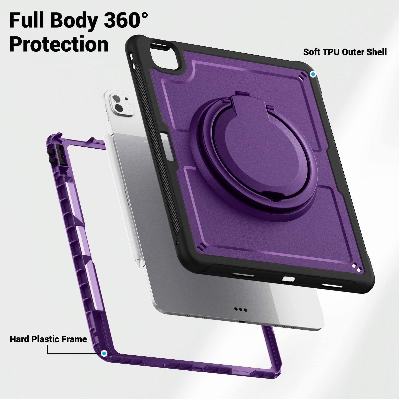 Full Body 360° Protection  
Soft TPU Outer Shell  
Hard Plastic Frame