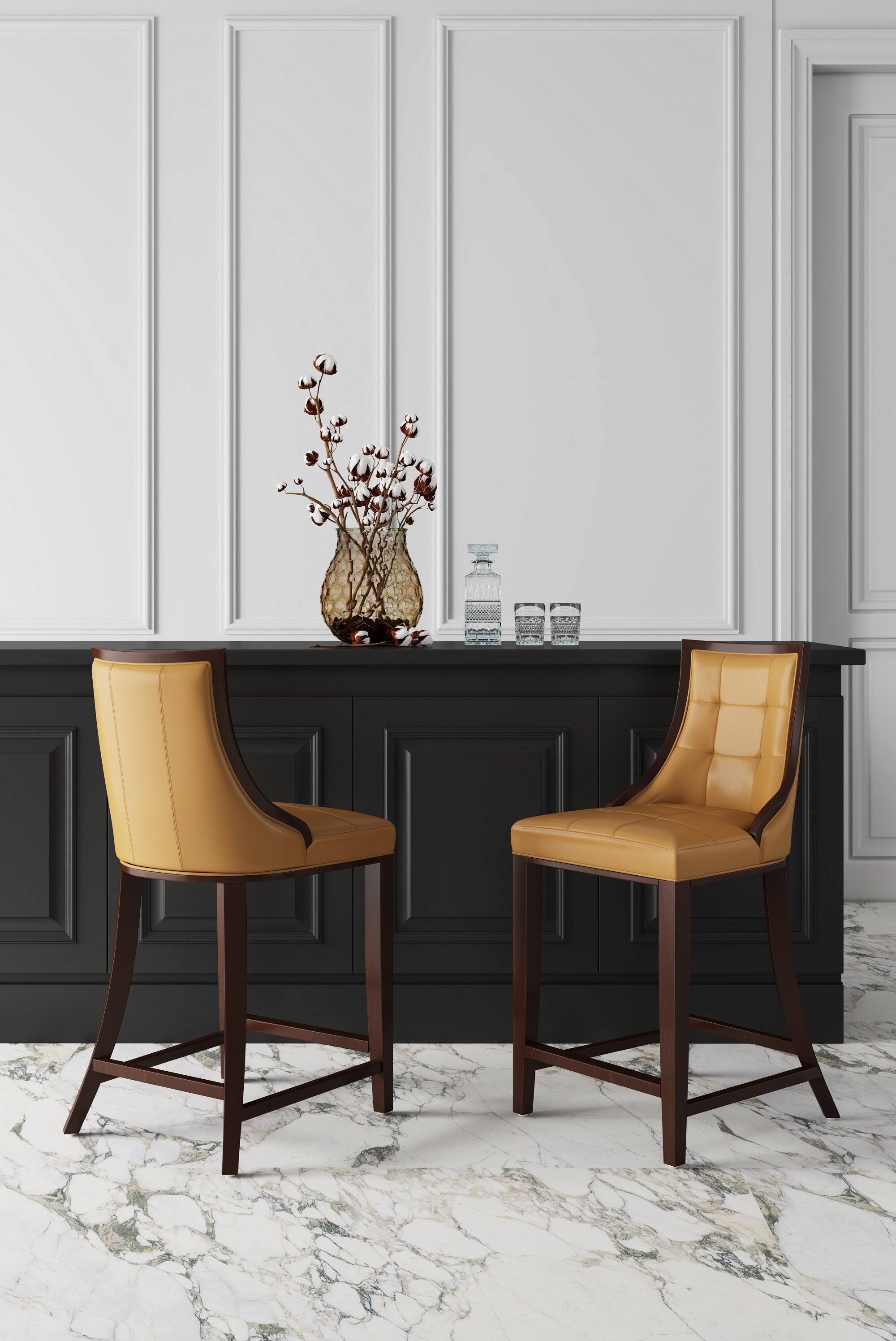 Angle. Manhattan Comfort - Fifth Avenue Traditional Wood Upholstered Counter Stool - Camel.