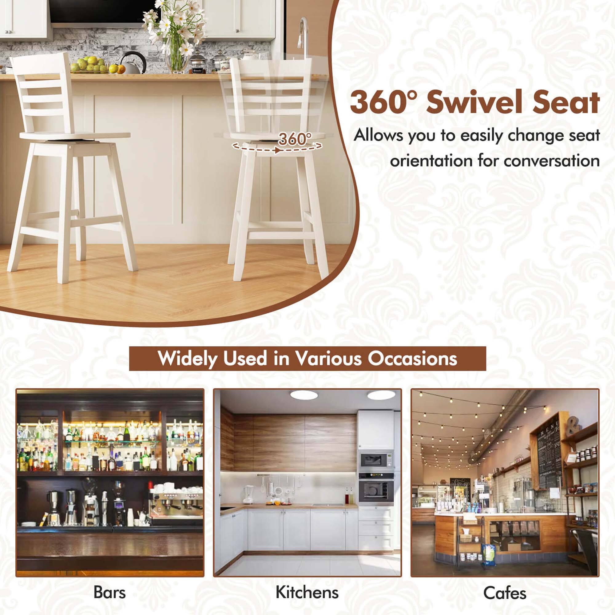 360 Swivel Seat: Allows you to easily change seat orientation for conversation. Widely used in various occasions such as bars, kitchens, cafes.