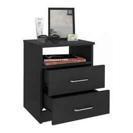 Hivvago - Modern 2-Drawer Nightstand End Table with Open Shelf Wood Finish - Black