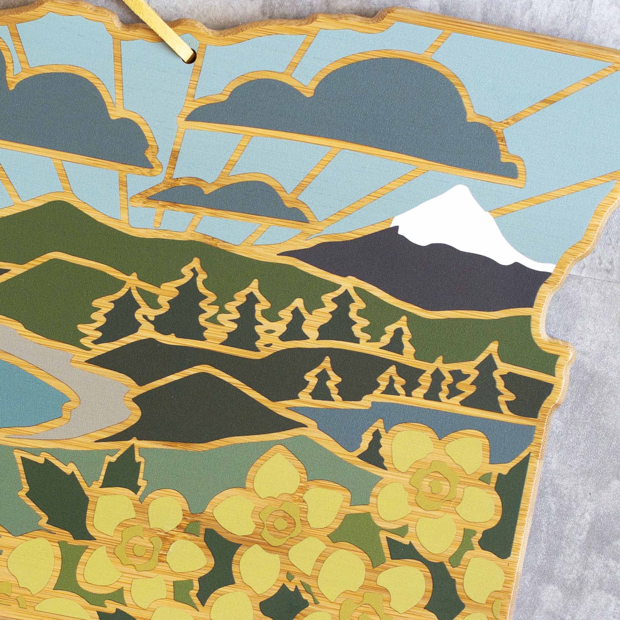 Alt View 2. Totally Bamboo - Oregon Cutting Board with Artwork by Summer Stokes.