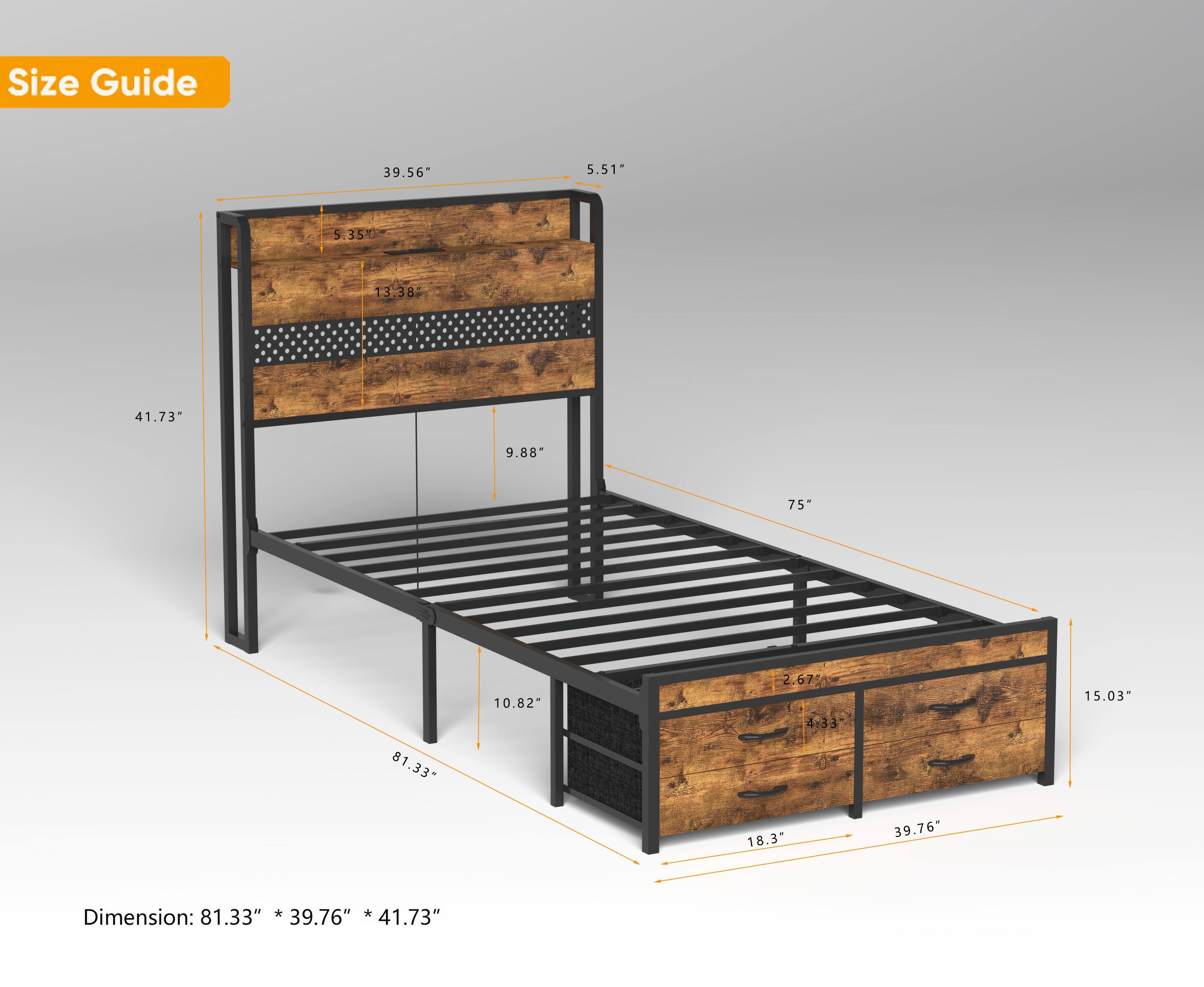Size Guide

39.56"  
5.51"  
5.35"  
13.38"  
41.73"  
9.88"  
75"  
81.33"  
10.82"  
2.67"  
4:33  
15.03"  
18.3"  
39.76"

Dimension: 81.33" * 39.76" * 41.73"