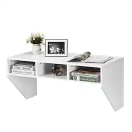 Costway - Wall Mounted Floating Computer Table Desk Home Office Furni Storage Shelf - White