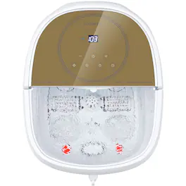 Costway - Foot Spa Bath Massager w/ 2-Angle Shower & Motorized Rollers - Coffee + White