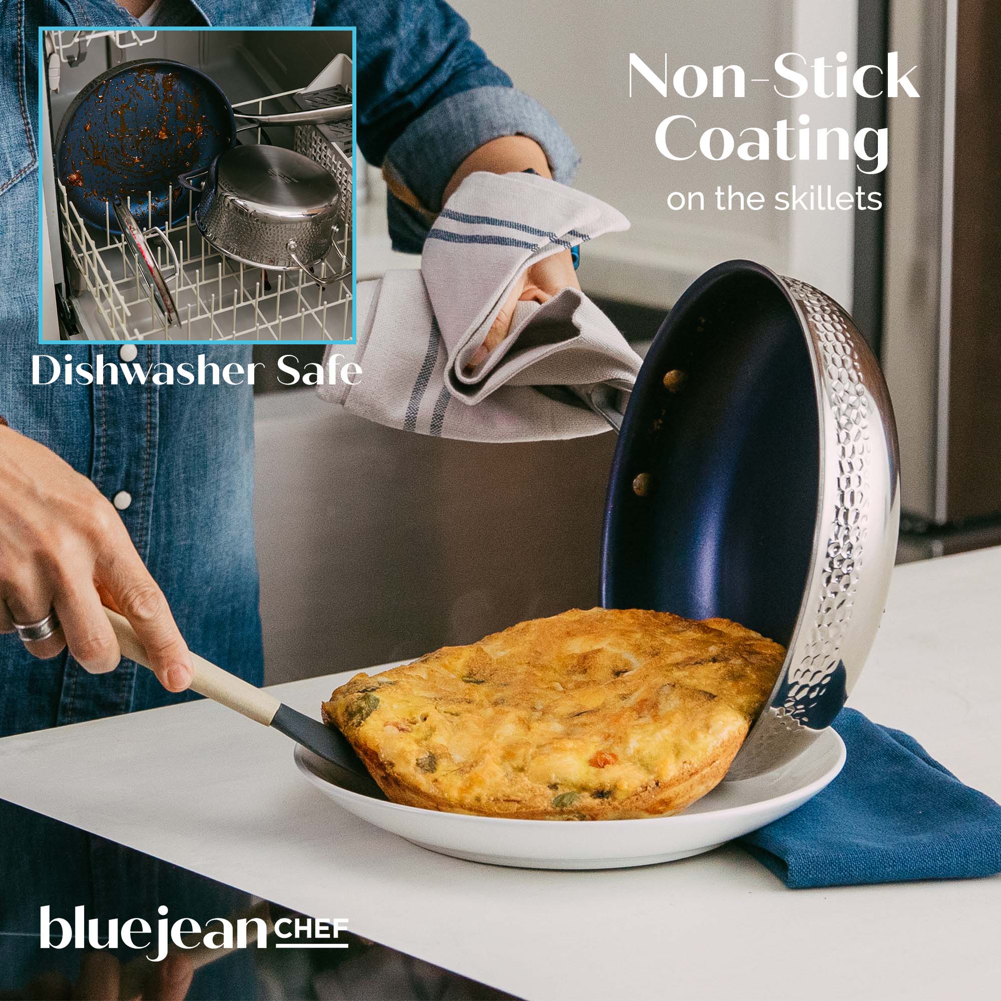 Non-Stick Coating on the skillets

Dishwasher Safe

bluejean CHEF