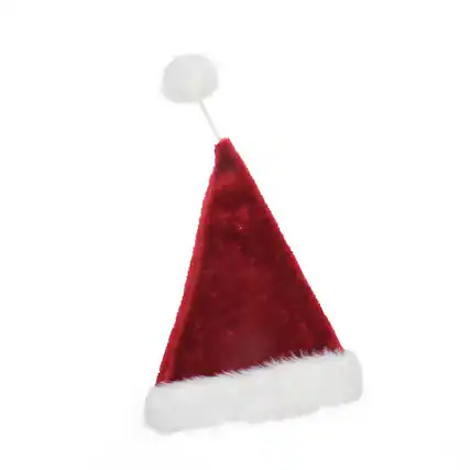 Front. Northlight - Red and White Pom Pom Santa Unisex Adult Christmas Hat Costume Accessory - One Size - Red.