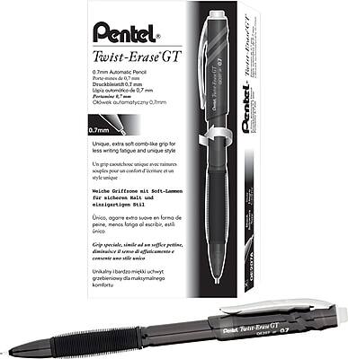 Pentel Twist-Erase GT  
0.7mm Automatic Pencil  

- Druckbletant 0,7mm  
- O.T. looie outomfico de 0,7  
- Purtemine R! 0.7mm  
- Olowek 0.7mm  
- Unique, extra sott comb-like grip for less writing fatigue and unique style  
- Un grip caoutchouc unique avec rainures souples pour un confort d'écriture et un style unique  
- Własna Długa Ostrzala 0,7mm  
- Un grip caoutchouc unique avec rainures souples pour un confort d'écriture et un style unique  
- Grip caoutchouc unique avec rainures souples pour un confort d'écriture et un style unique  
- Un grip caoutchouc unique avec rainures souples pour un confort d'écriture et un style unique  
- Unikalny I bandzo migkii uchwyt grzebieniowy dla maksymalnego komfortu  
- Un grip caoutchouc unique avec rainures souples pour un confort d'éc