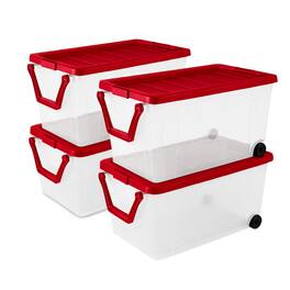 Sterilite - 160 Qt Wheeled Storage Box, Large Plastic Container with Lid, 4 Pack - Rocket Red
