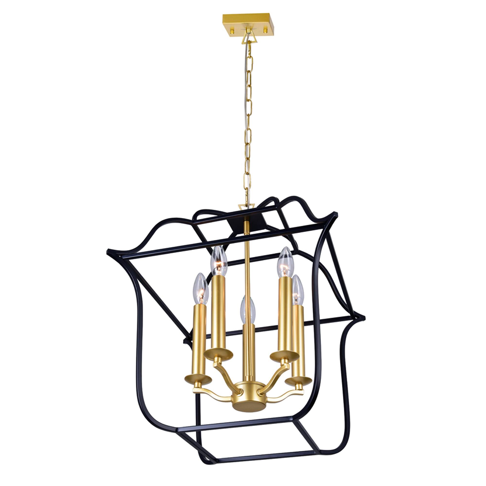 Alt View 1. CWI Lighting - Tudor 5 Light Chandelier With Satin Gold & Black Finish - Satin Gold & Black.