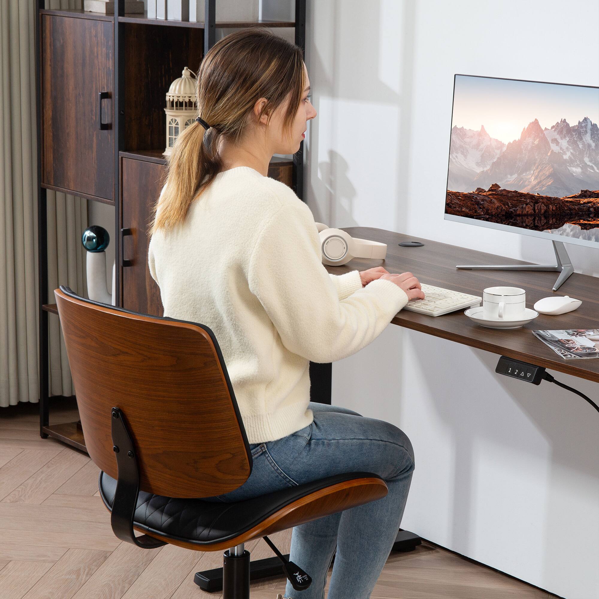 Alt View 7. Homcom - Armless Home Office Chair with Wheels, Adjustable Height, 360 Swivel - Black.