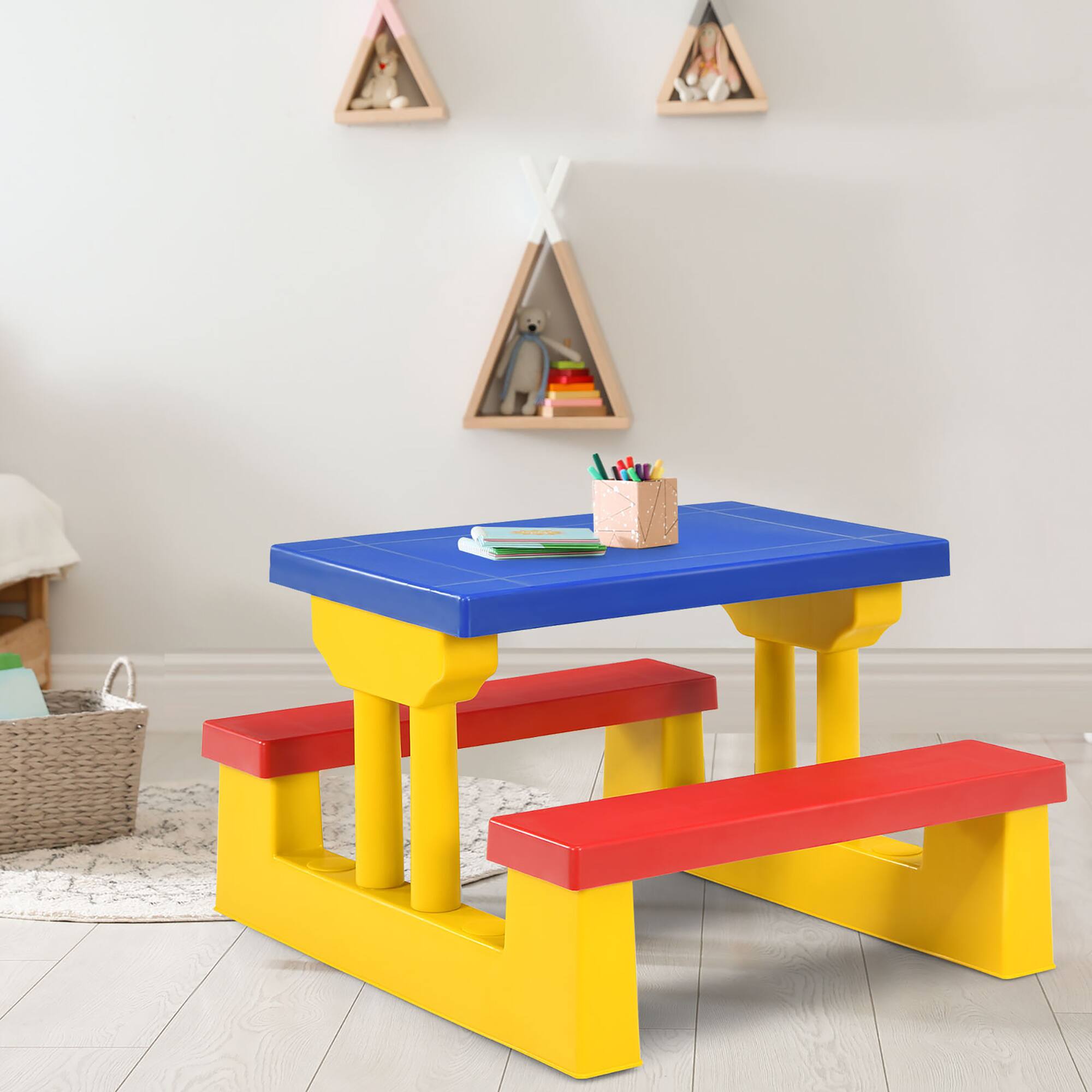 Alt View 2. Costway - Costway Kids Picnic Table Set W/Removable Umbrella Indoor Outdoor Garden Patio - Multicolor.