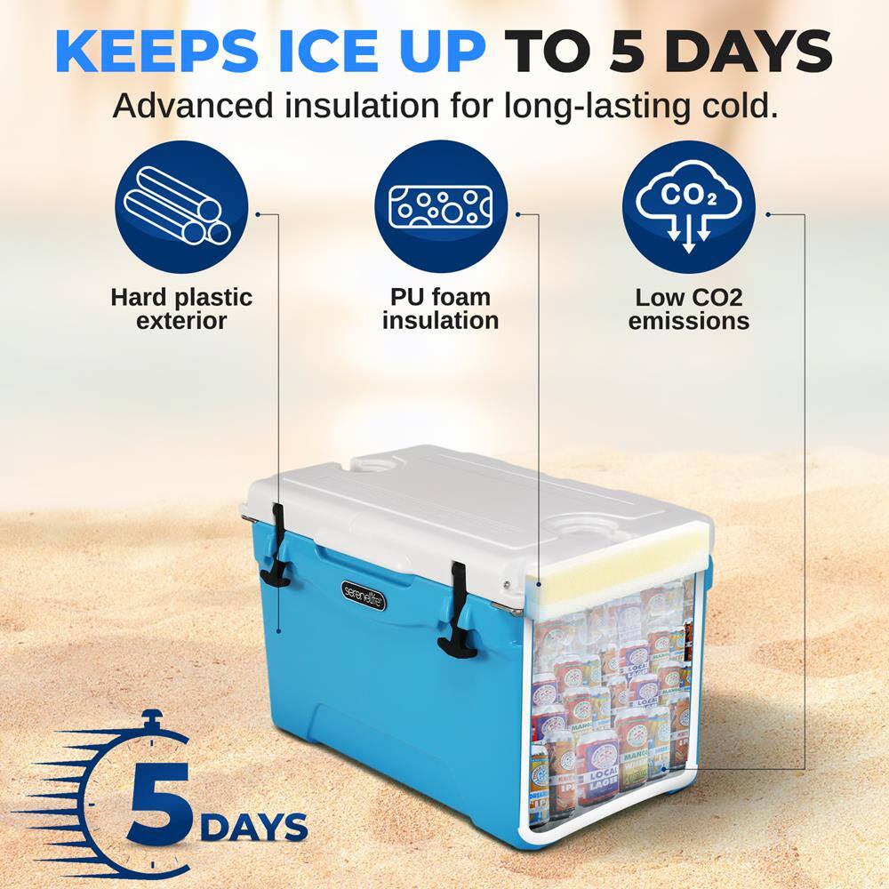 KEEPS ICE UP TO 5 DAYS  
Advanced insulation for long-lasting cold.  

- Hard plastic exterior  
- PU foam insulation  
- Low CO2 emissions  

5 DAYS