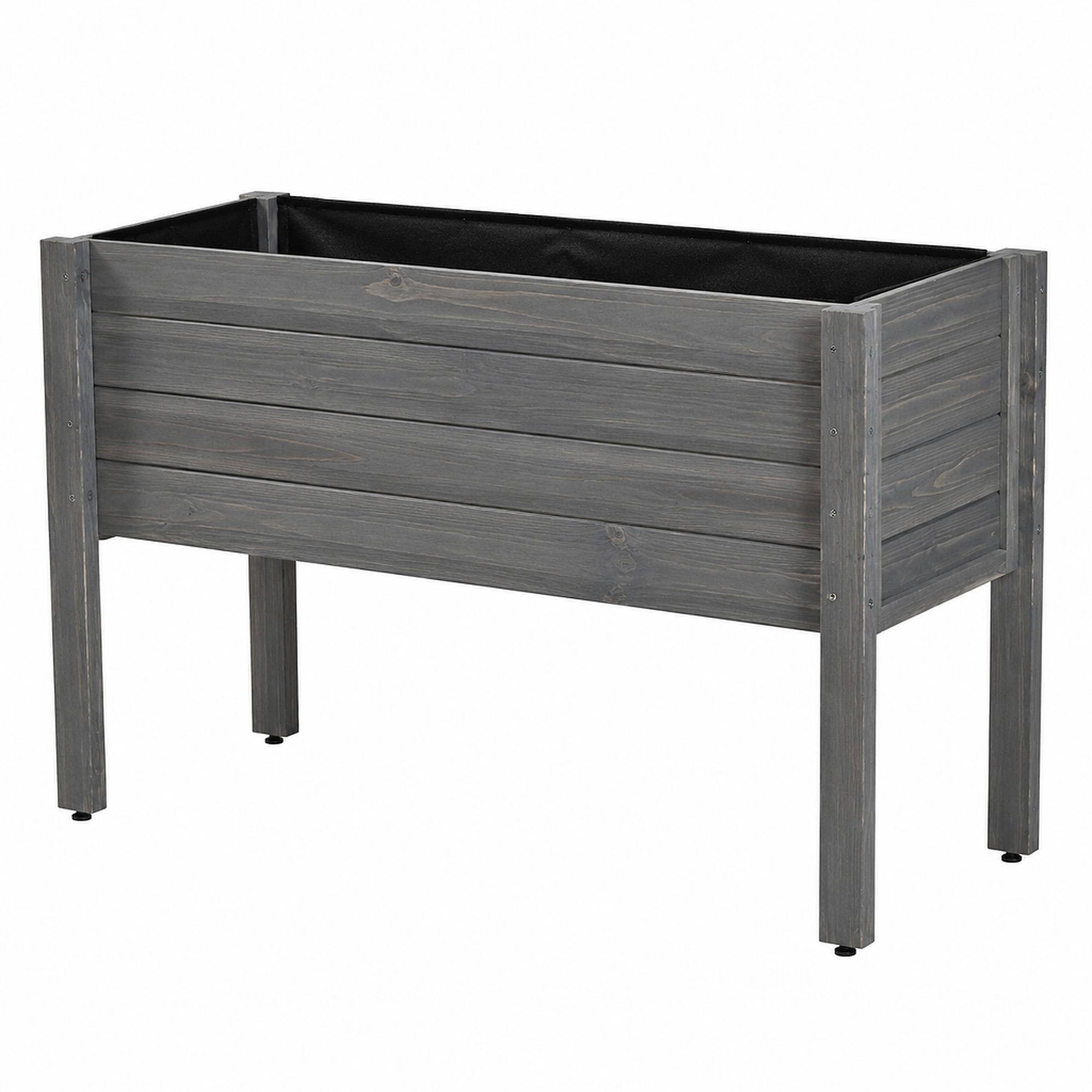 Front. RYHNUYNE - Outsunny Raised Garden Bed with Legs, 48" x 22" x 30" Elevated Wooden Planter Box, Self-Draining with Bed Liner - Gray.