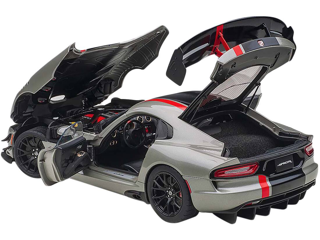 Alt View 1. Autoart - 2017 Dodge Viper ACR Billet Silver Metallic with Black and Red Stripes 1/18 Model Car by Autoart.