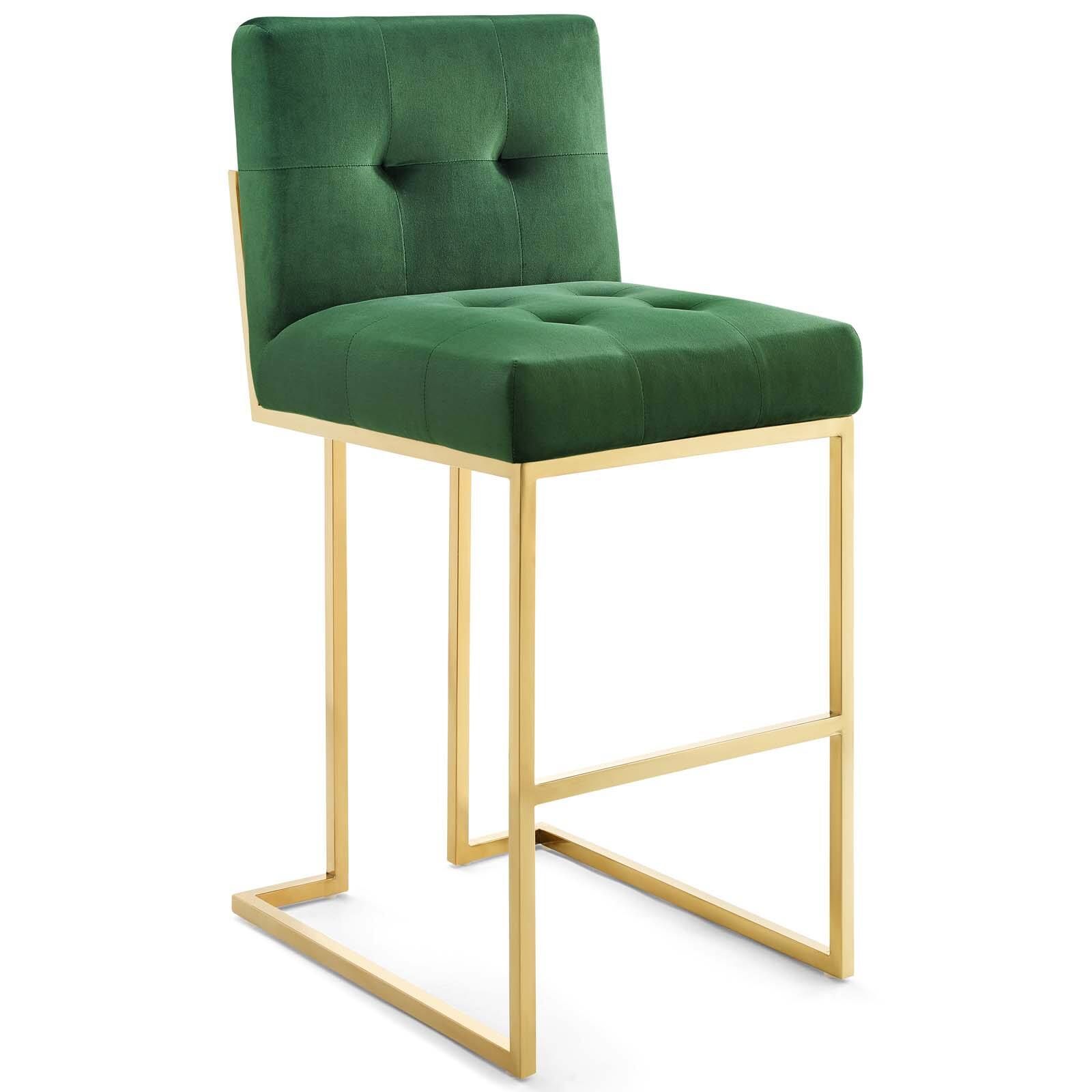Angle. Modway - Privy Gold Stainless Steel Performance Velvet Bar Stool by Modway - Gold Emerald.