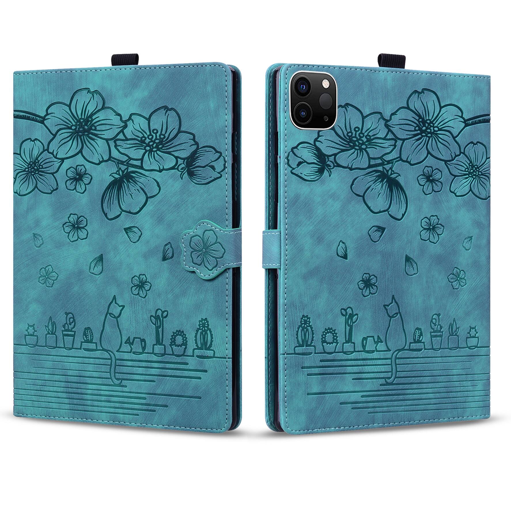 Left. Dteck - For Apple iPad Pro (M4) 11'' 2024/ iPad Pro (M5) 11" 2025 Embossed Flower Pattern Folio Case Card Slots Kickstand Cover - Green.