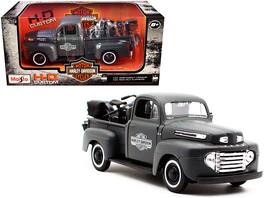 Maisto - 1948 Ford F-1 Pickup Truck and 1942 Harley-Davidson WLA Flathead Motorcycle "Harley-Davidson Custom" 1/24 - Matt Dark Gray