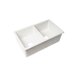 Alfi - brand 32 x 19 Double Bowl Fireclay Undermount / Drop In Kitchen Sink with Grid - White