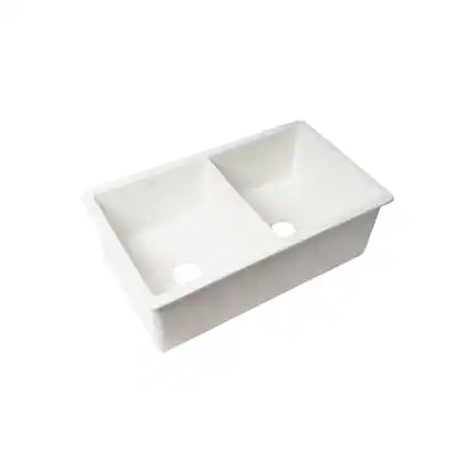 Front. Alfi - ALFI brand White 32 x 19 Double Bowl Fireclay Undermount / Drop In Kitchen Sink with Grid - White.
