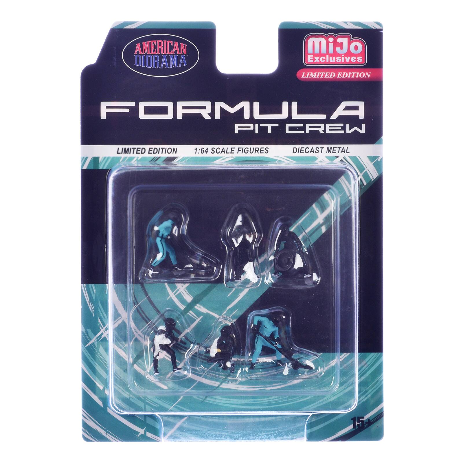 AMERICAN DIORAMA  
MiJo Exclusives  
LIMITED EDITION  
FORMULA PIT CREW  
LIMITED EDITION  
1:64 SCALE FIGURES  
DIECAST METAL  
15+