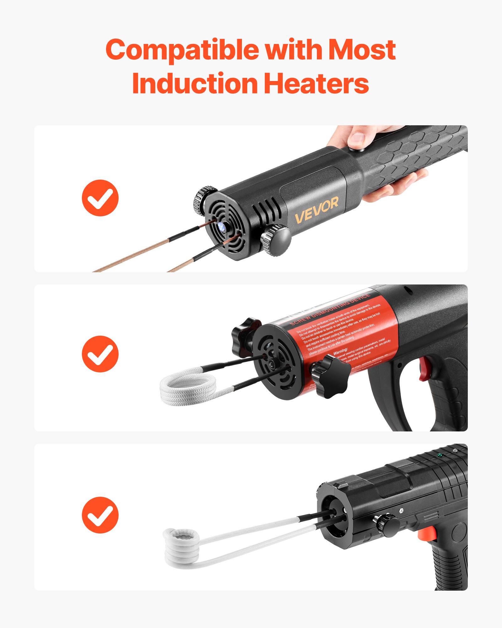 Compatible with Most Induction Heaters

VEVOR

ING DEVICE aquiginant, SPIRA DISMOUNT 9005 STAN samage F/WP DOC for SAVEN & Baymay be SCREW verdacion N JOVER en E Summents - the star to protection 20 high/pick not stemptis chichen - to WE comediatity 304 atmit MU Sonation MARK accessories couling: pertain but Du-not requine eachet other Rasing - at only av. The inatument text - UNIONAL an photose-condreve Warning: may POUR surgers PA - POPE App. my