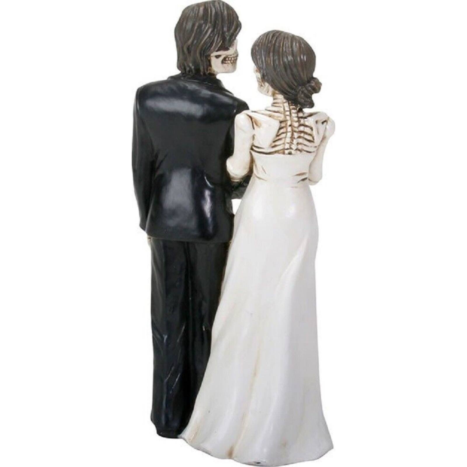 Angle. Pacific Trading - Love Never Dies Skeleton Wedding Bride and Groom Holding Hands Figurine 6.25 inch - Multicolor.