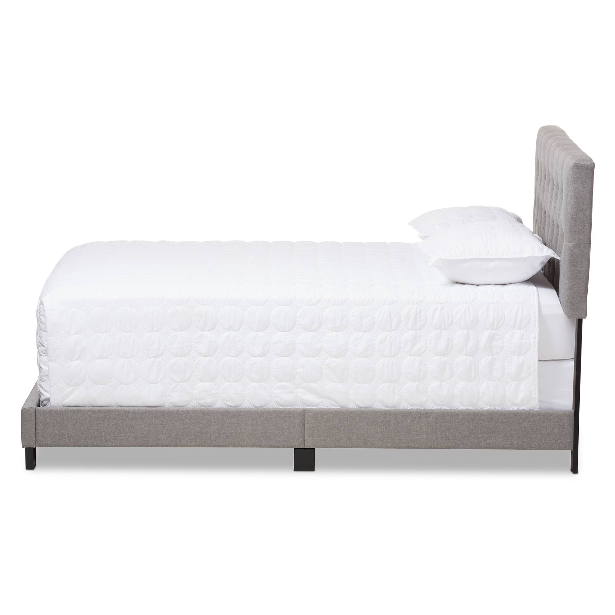 Angle. Baxton Studio - Cassandra Modern and Contemporary Fabric Upholstered Queen Size Bed - Light Grey.