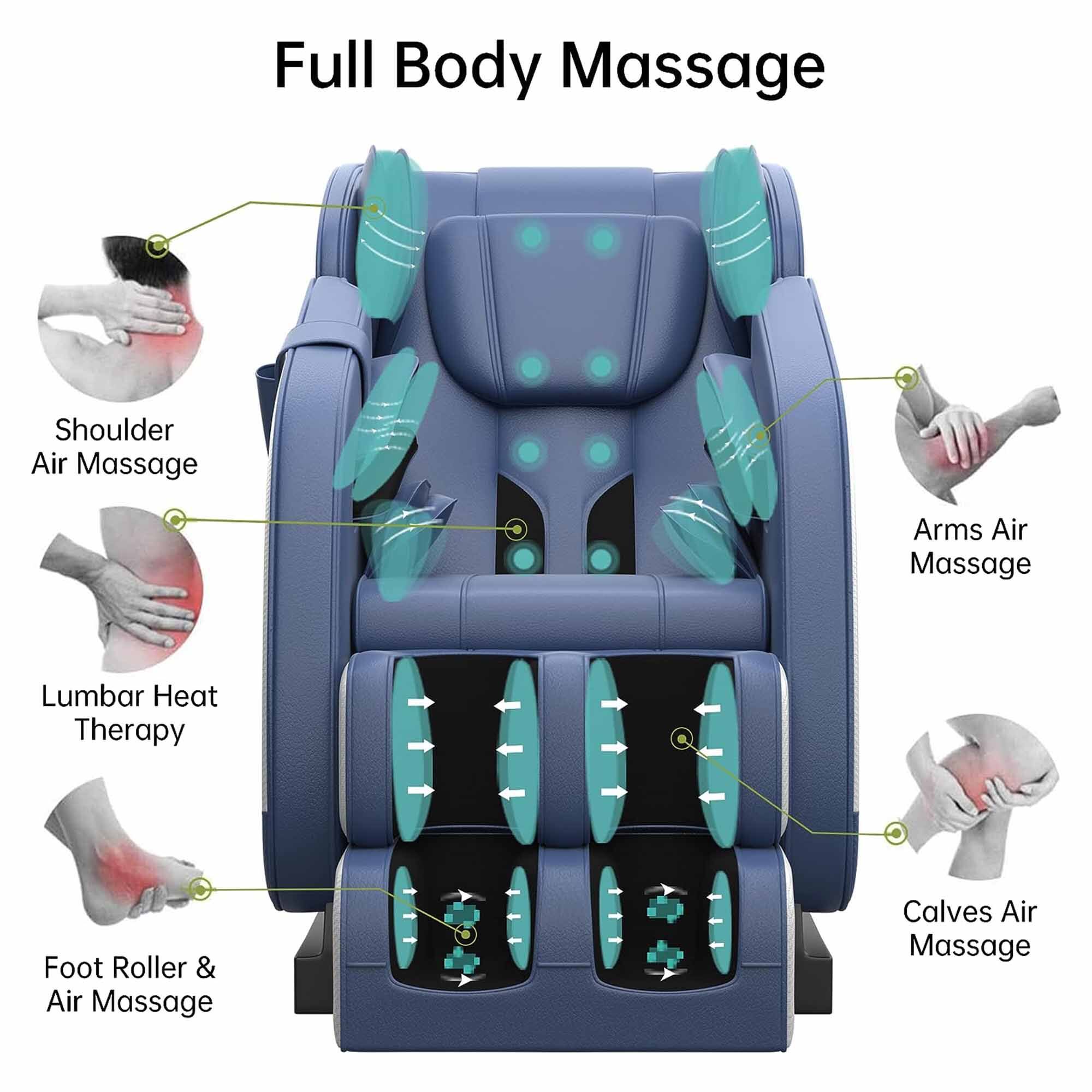 Full Body Massage

- Shoulder Air Massage
- Arms Air Massage
- Lumbar Heat Therapy
- Foot Roller & Air Massage
- Calves Air Massage