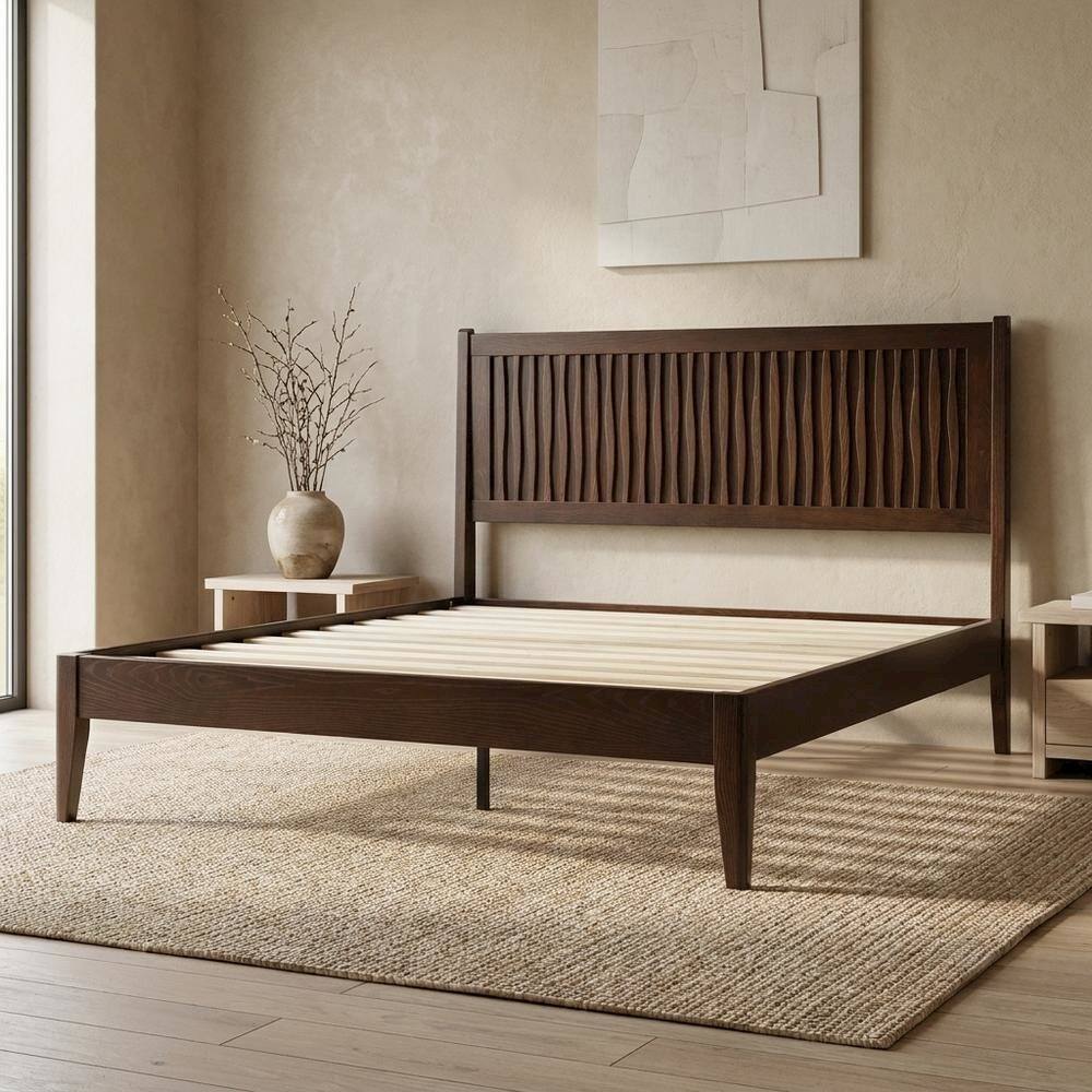 Alt View 5. FurniFact - Solid Wood Platform Bed - Dark Roast Oak.
