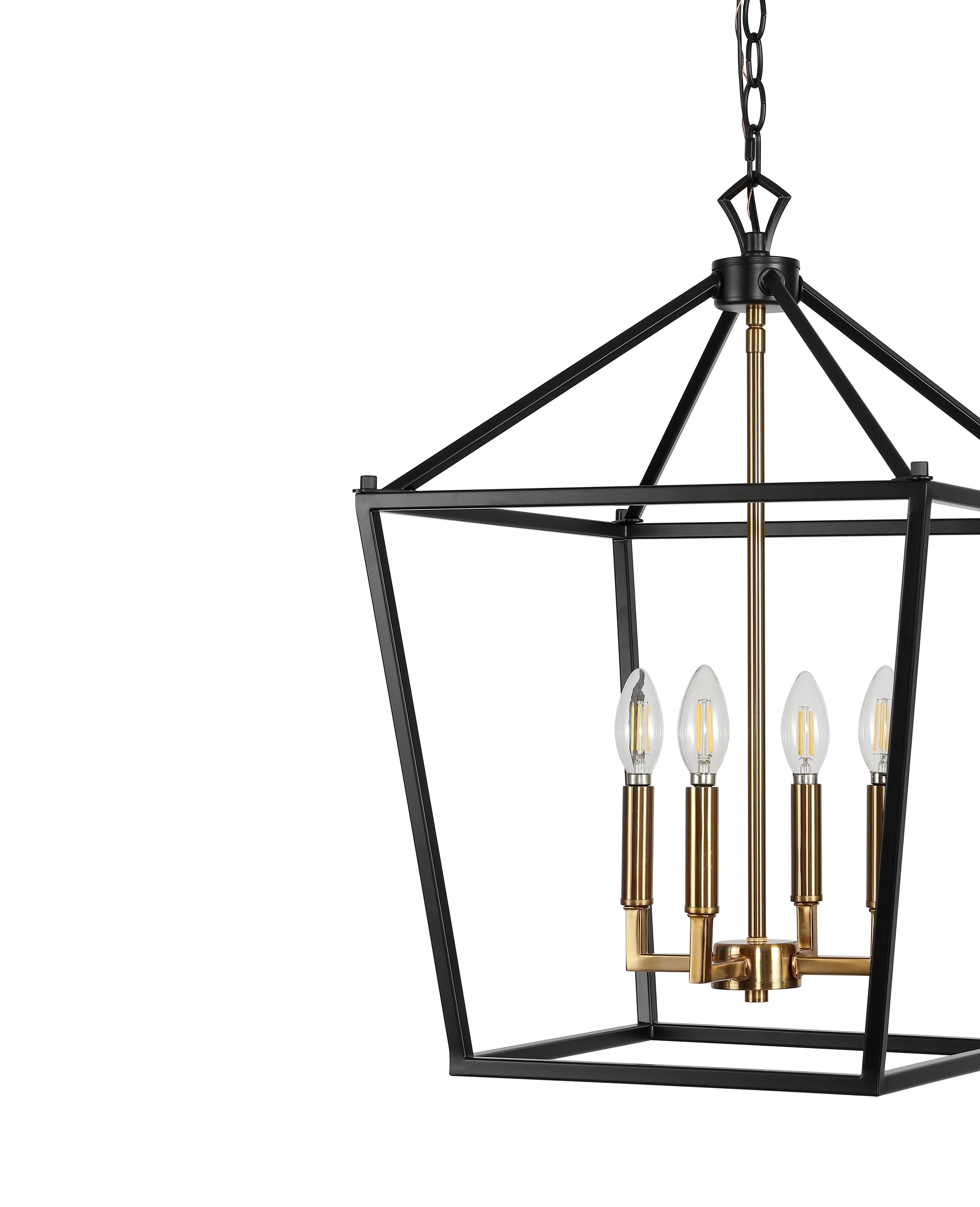 Alt View 4. Jonathan Y - Pagoda 16" 4-Light Classic Traditional Metal Cage Lantern LED Pendant, Oil Rubbed Bronze/Brass Gold - Oil Rubbed Bronze.