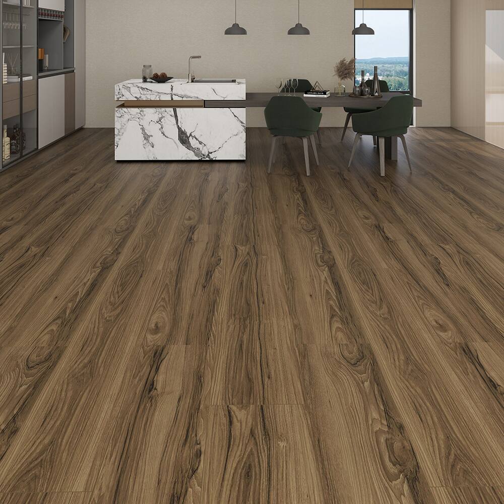 Angle. Dotfloor - 48"x7.2" SPC Composite Flooring; 12 Planks/Box (28.68 sq. ft/Box); 5mm Thick with 1mm IXPE Backing; 12 mil Wear Layer - Golden Oak.