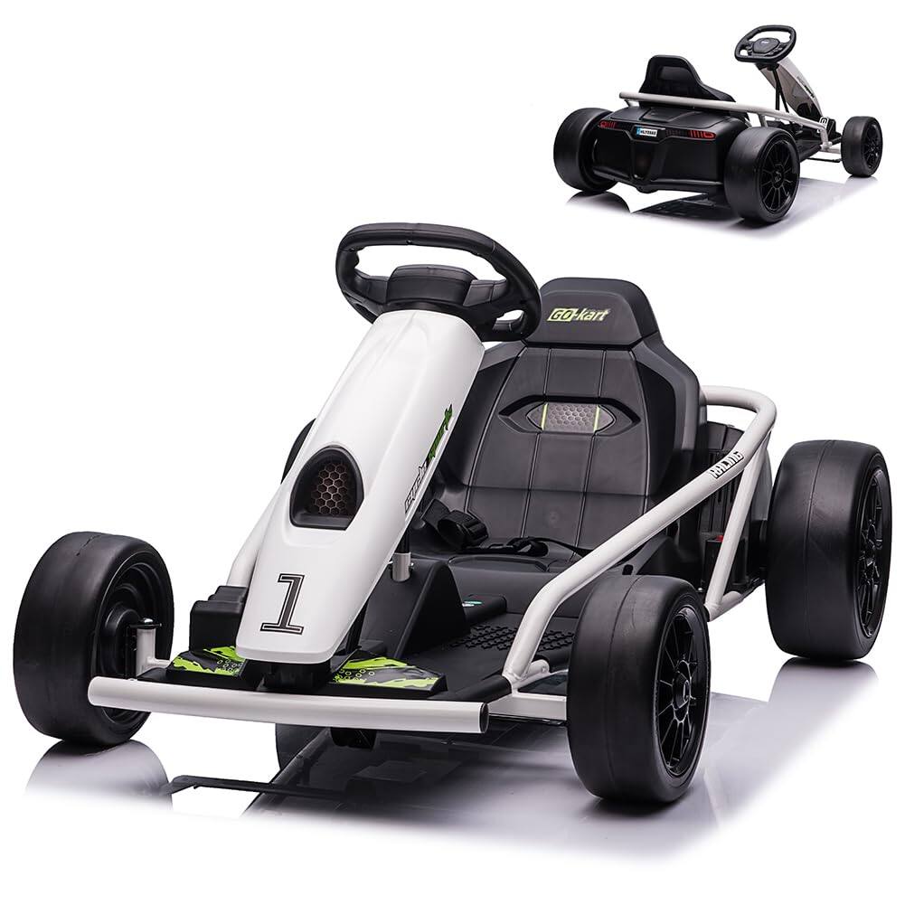Acekool - 24V Go Kart for Teens & Big Kids, 9Ah Large Battery & Dual 300w Motors - White